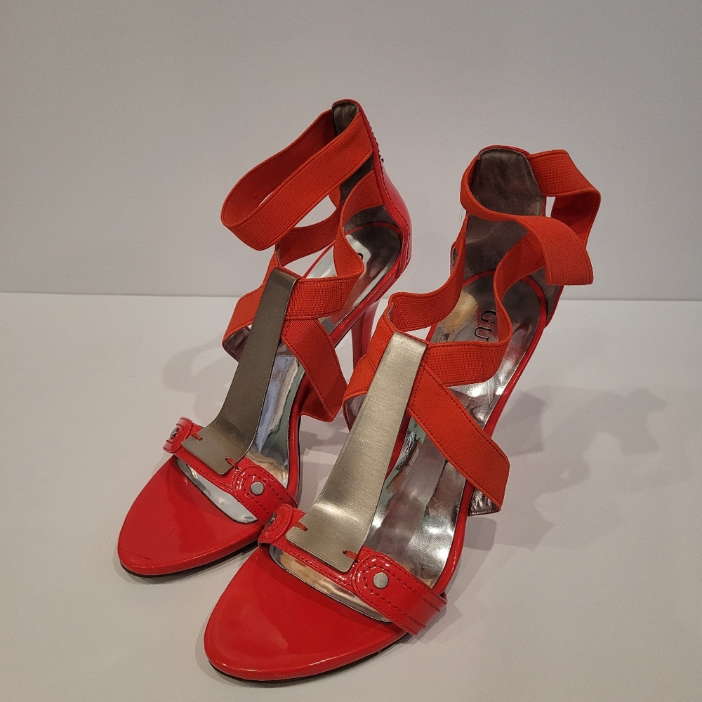 GUESS Red silhouette Shiny Sexy Strappy Women's Open-toed Heels 8